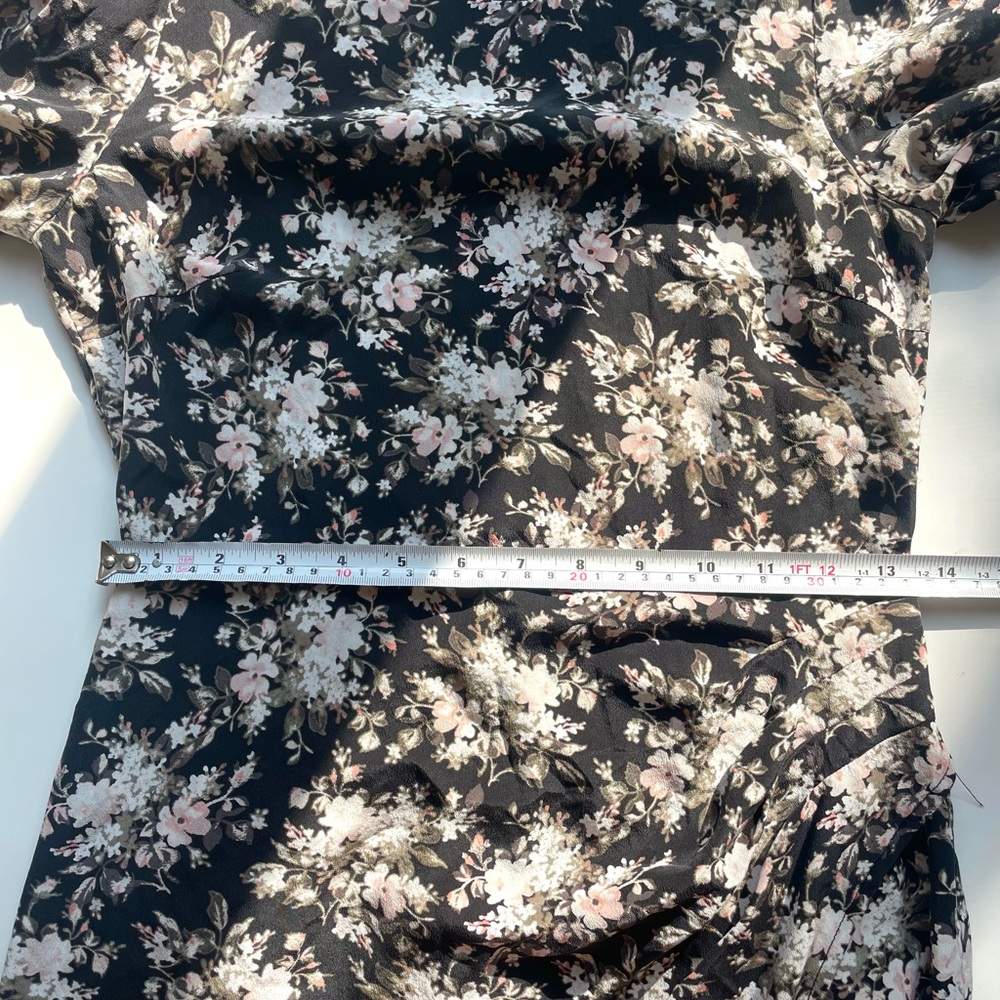 Club Monaco Silk Black Floral Amelda Faux Wrap Skirt Long Sleeve Mini Dress - Picture 7 of 10